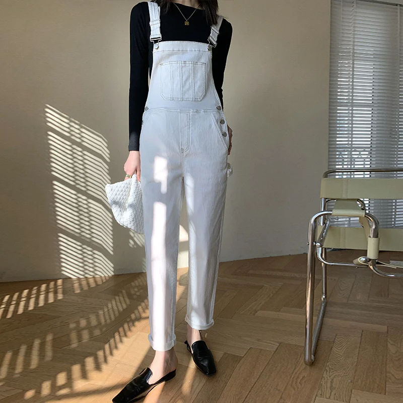 Женский джинсовый комбинезон, белый облегающий Свободный комбинезон на бретелях, модель K894 на осень, 2021 
Женский джинсовый комбинезон, белый облегающий Свободный комбинезон на бретелях, модель K894 на осень, 2021