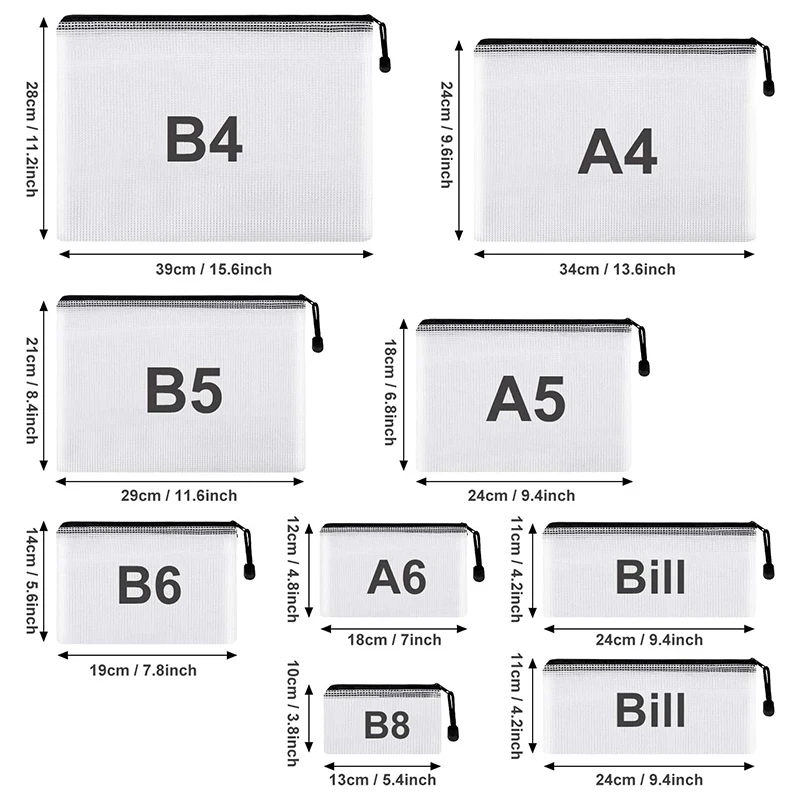18Pcs Mesh Zipper Pouch Document Bag, 8 Assorted Size, Waterproof Plastic Zip File Folders, Multipurpose for Office,Home
18Pcs Mesh Zipper Pouch Document Bag, 8 Assorted Size, Waterproof Plastic Zip File Folders, Multipurpose for Office,Home