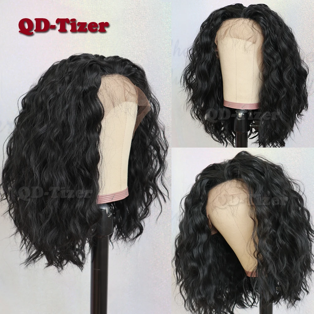 QD-Tizer 13*4 Короткие свободные вьющиеся волосы парики на сетке натуральные без клея