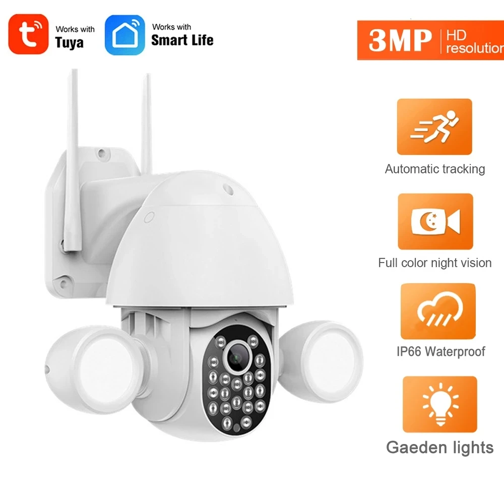 Wifi IP Tuya Flood Lighting 3MP Security Camera AI Auto Tracking Humanoid Trigger PTZ CCTV Vedio Surveillance With Google Alexa
Wifi IP Tuya Flood Lighting 3MP Security Camera AI Auto Tracking Humanoid Trigger PTZ CCTV Vedio Surveillance With Google Alexa