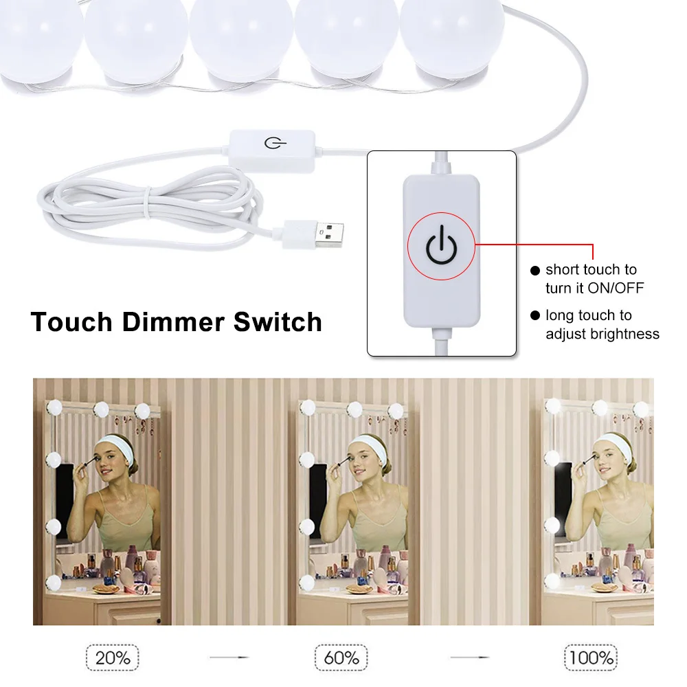 LED Mirror Light 10 Bulb Makeup Vanity Mirror With Lights Hollywood Dimmable Mirror Light USB Charging Makeup Table Lamp
LED Mirror Light 10 Bulb Makeup Vanity Mirror With Lights Hollywood Dimmable Mirror Light USB Charging Makeup Table Lamp