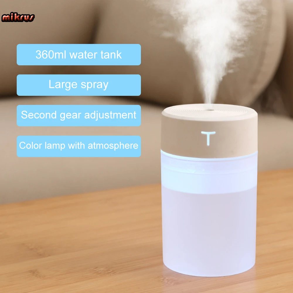 

360ml USB Air Humidifier Large Capacity Portable Air Diffuser Purifier Atomizer for Aroma In Home Office Car with Night Light