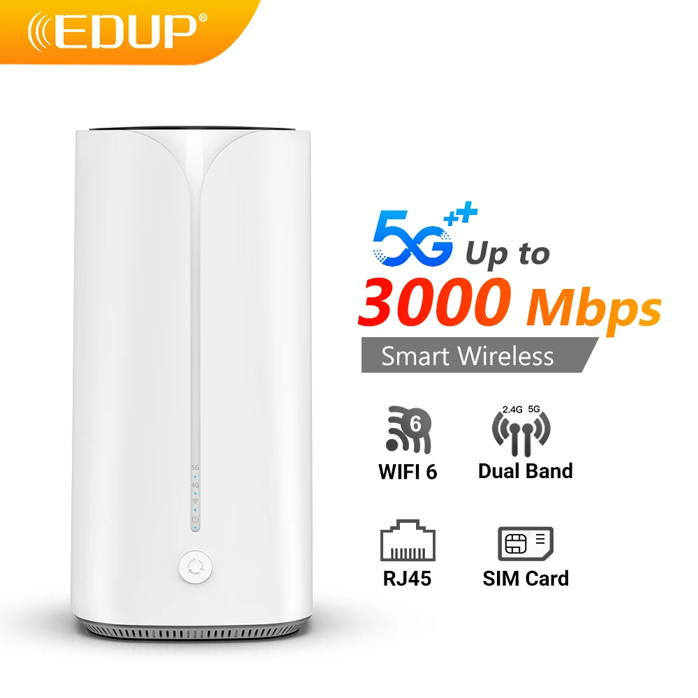 EDUP 5G CPE Wifi6 Dual Band Smart Wireless Router Gigabit Port Multi-Service Router 5G NR: N1/N3/N8/N28/N41/N77/N78/N79
EDUP 5G CPE Wifi6 Dual Band Smart Wireless Router Gigabit Port Multi-Service Router 5G NR: N1/N3/N8/N28/N41/N77/N78/N79