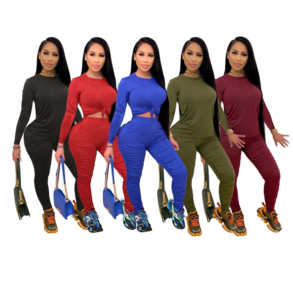 Women Sports Suit Stack Outdoor Wear Clothes Tracksuits Two Pieces Set Long Sleeve Top T shirts Long Skinny Pants Suits Pleated
Women Sports Suit Stack Outdoor Wear Clothes Tracksuits Two Pieces Set Long Sleeve Top T shirts Long Skinny Pants Suits Pleated