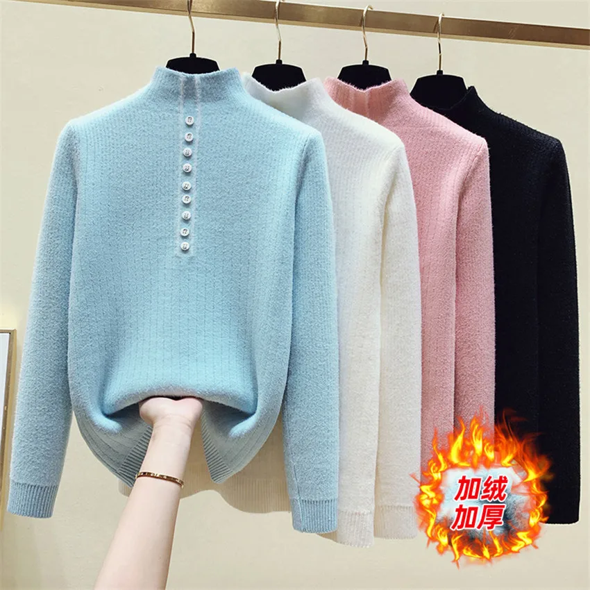 Winter Warm Fleece Sweater Women Long Sleeve Thick High Neck Pullover Knitted Sweaters Fur Lining Fashion Pull Femme
Winter Warm Fleece Sweater Women Long Sleeve Thick High Neck Pullover Knitted Sweaters Fur Lining Fashion Pull Femme