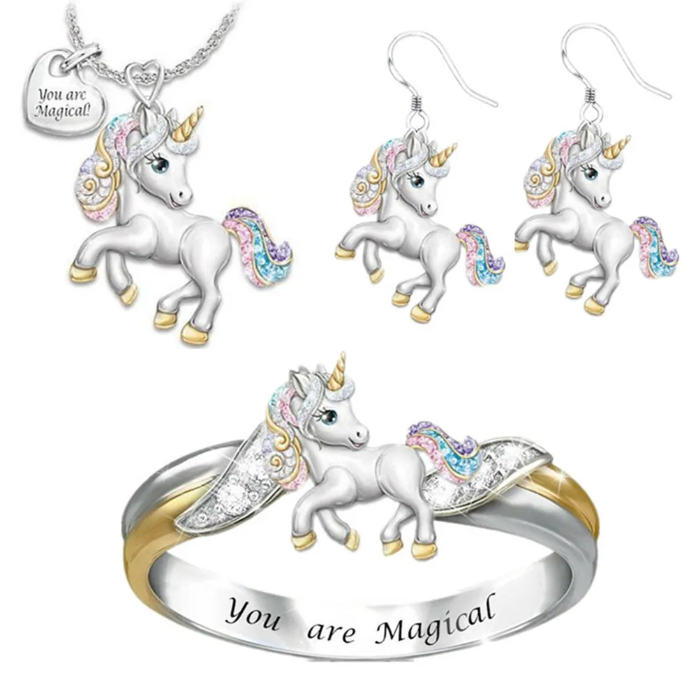 Popular Animal Jewelry Set Europe and America Creative Cartoon Style Unicorn Necklace Ring Earrings Gothic rings wedding
Popular Animal Jewelry Set Europe and America Creative Cartoon Style Unicorn Necklace Ring Earrings Gothic rings wedding