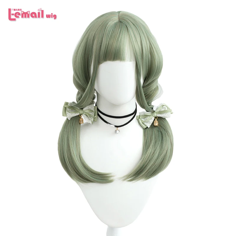 

L-email wig Avocado Green Lolita Wigs with Bangs 50cm Medium Long Straight Wig for Women Harajuku Heat Resistant Synthetic Hair