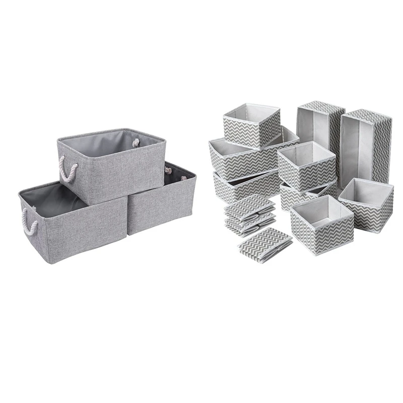 3 Pcs Grey Storage Basket Rectangular Storage Bins & 12 Pcs Foldable and ECO-Friendly Storage Boxes 
3 Pcs Grey Storage Basket Rectangular Storage Bins & 12 Pcs Foldable and ECO-Friendly Storage Boxes