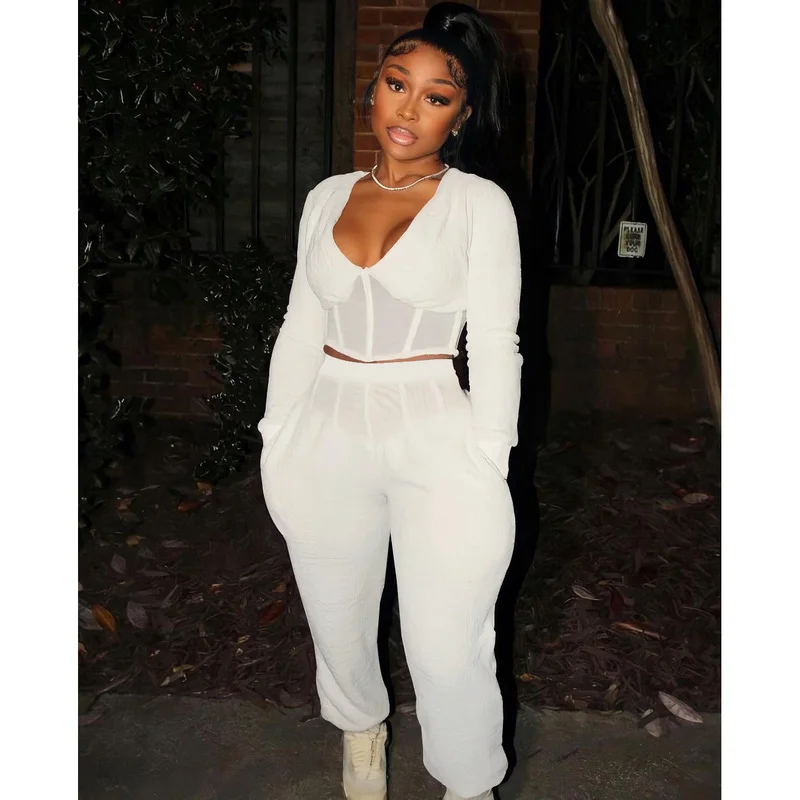 Two Piece Set Women Tracksuit Spring Autumn Clothes Fashion Full Sleeve V-neck Top Long Pants Suit Solid Color Casual Outfits
Two Piece Set Women Tracksuit Spring Autumn Clothes Fashion Full Sleeve V-neck Top Long Pants Suit Solid Color Casual Outfits