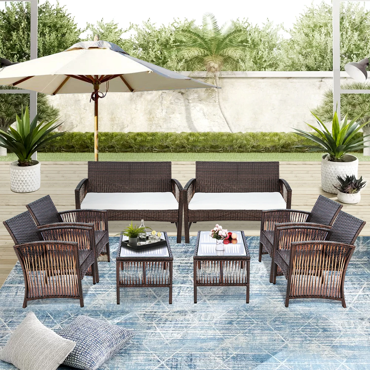 8 Pieces Outdoor Furniture Rattan Chair & Table Patio Set, Outdoor Sofa for Garden Backyard Porch and Poolside
8 Pieces Outdoor Furniture Rattan Chair & Table Patio Set, Outdoor Sofa for Garden Backyard Porch and Poolside