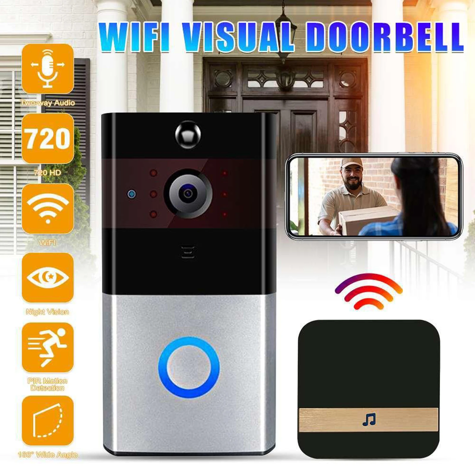 720P Smart WIFI Visual Doorbell Infrared Night Monitoring Remote Indoor Chime Apartments Door Bell Ring Home Security, UK Chime
720P Smart WIFI Visual Doorbell Infrared Night Monitoring Remote Indoor Chime Apartments Door Bell Ring Home Security, UK Chime
