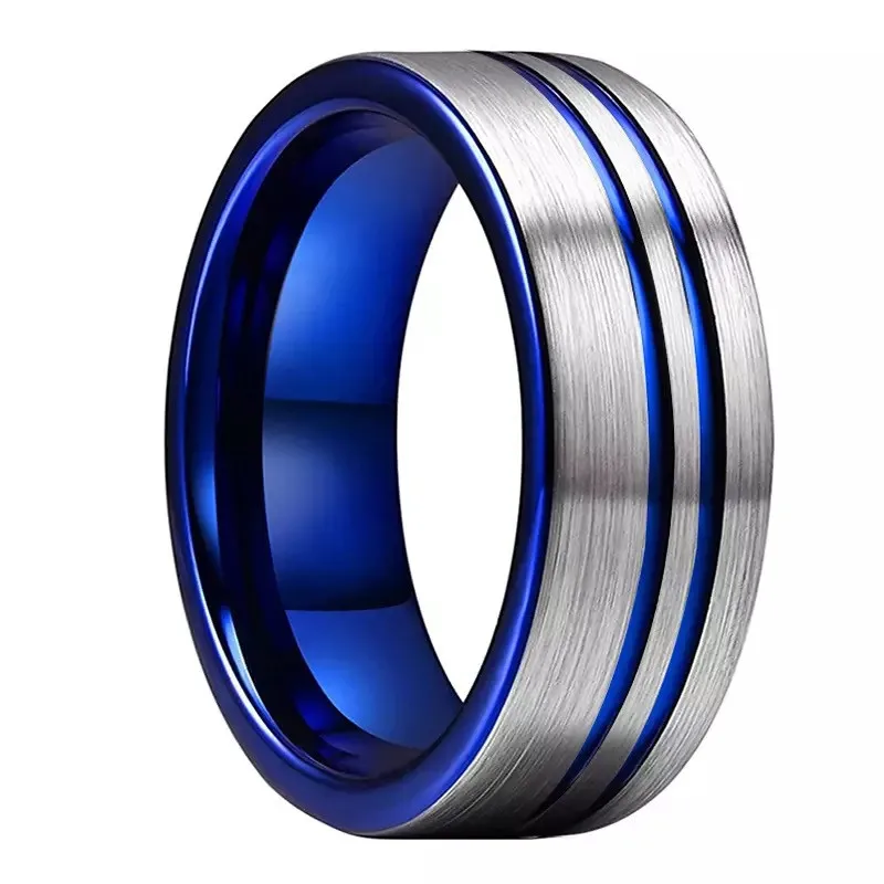 8mm Mens Womens Tungsten Carbide Blue Ring Wedding Bands Comfort Fit Pip Cut with Double Offest Lines
8mm Mens Womens Tungsten Carbide Blue Ring Wedding Bands Comfort Fit Pip Cut with Double Offest Lines