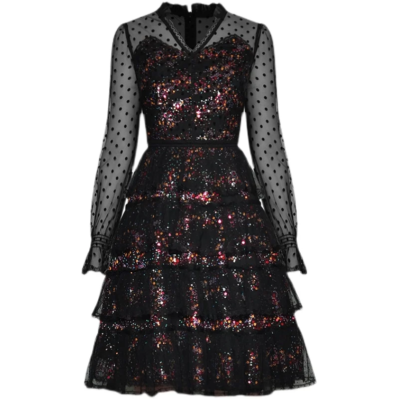 AELESEEN Runway Fashion Women Sequined Dress V-neck Spring Long Sleeve V-Neck Dots See-Throught Cascading Ruffles Mini Dress
AELESEEN Runway Fashion Women Sequined Dress V-neck Spring Long Sleeve V-Neck Dots See-Throught Cascading Ruffles Mini Dress
