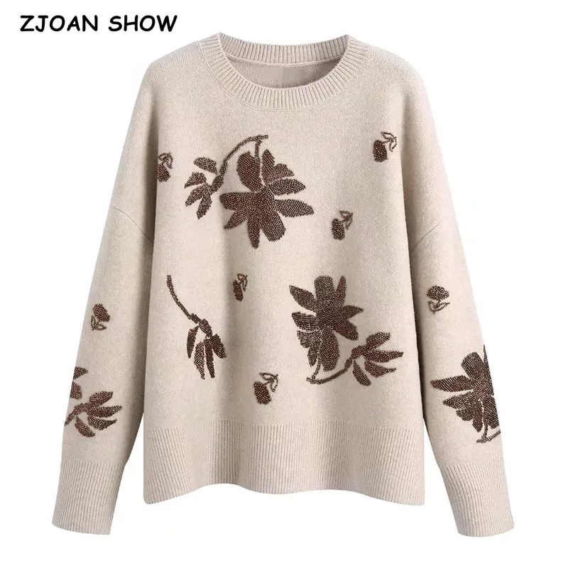 2021 Fashion Beading Flower Knitted Oversized Sweater CHIC O neck Long Sleeve Loose Pullover Jumper Women Retro Knitwear Jumper
2021 Fashion Beading Flower Knitted Oversized Sweater CHIC O neck Long Sleeve Loose Pullover Jumper Women Retro Knitwear Jumper