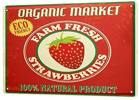 Tin Logo Organic Market Farm Fresh Strawberries Metal Plaque Poster Home Shopping Mall Wall Decoration Retro Metal Sign 20*30 CM
Tin Logo Organic Market Farm Fresh Strawberries Metal Plaque Poster Home Shopping Mall Wall Decoration Retro Metal Sign 20*30 CM
