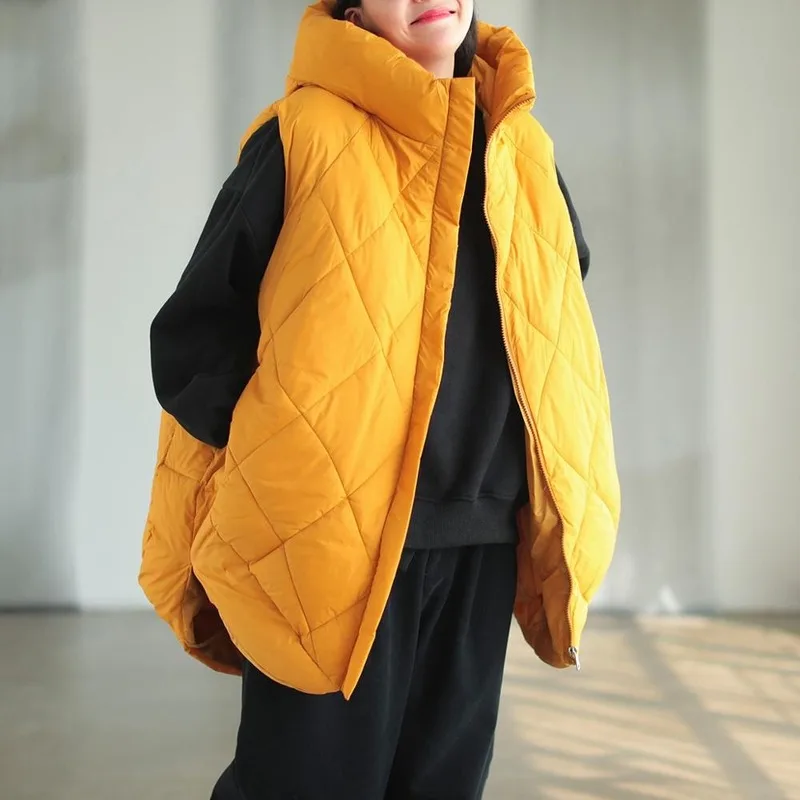 2021 Winter Warm Jackets Loose Oversized Casual Hooded Cotton-padded Jacket Padded Vest Waistcoat Women's Sleeveless Coat | Женская