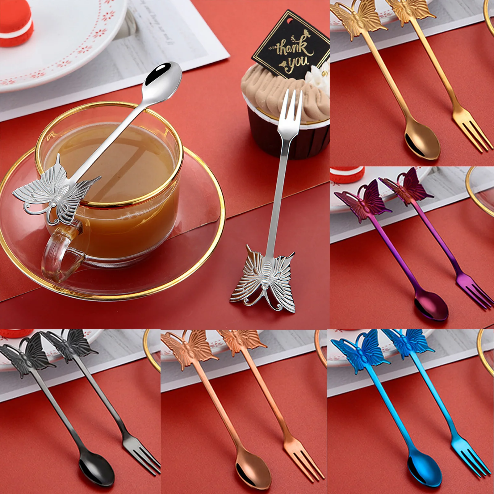 New Multicolor Durable Stainless Steel Butterfly Spoon Coffee Tea Stirring Dessert Fruit Fork Handle Tableware 13.5x2cm 14x1.3cm
New Multicolor Durable Stainless Steel Butterfly Spoon Coffee Tea Stirring Dessert Fruit Fork Handle Tableware 13.5x2cm 14x1.3cm