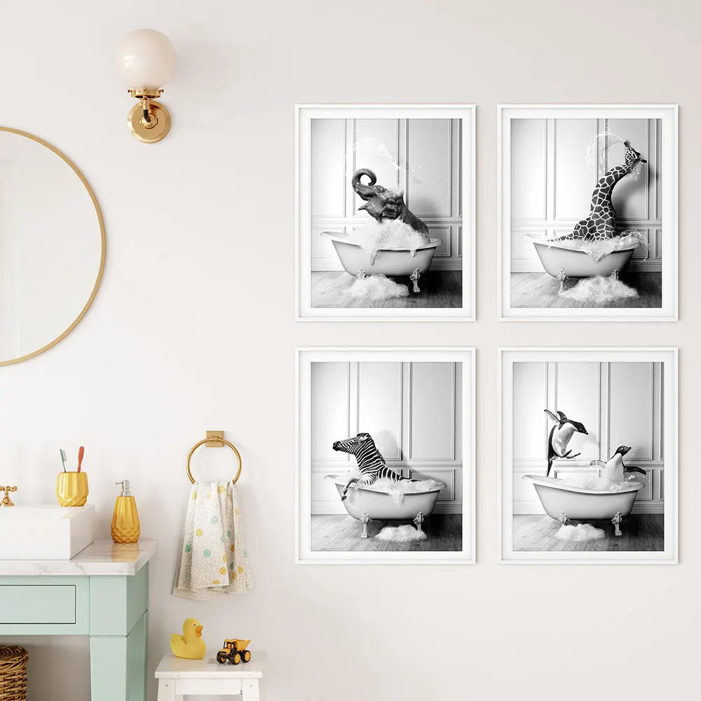 Black White Cute Animals In Tub Poster Elephant Zebra Canvas Painting Nordic Art Print Modern Wall Picture Bathroom Toilet Decor
Black White Cute Animals In Tub Poster Elephant Zebra Canvas Painting Nordic Art Print Modern Wall Picture Bathroom Toilet Decor