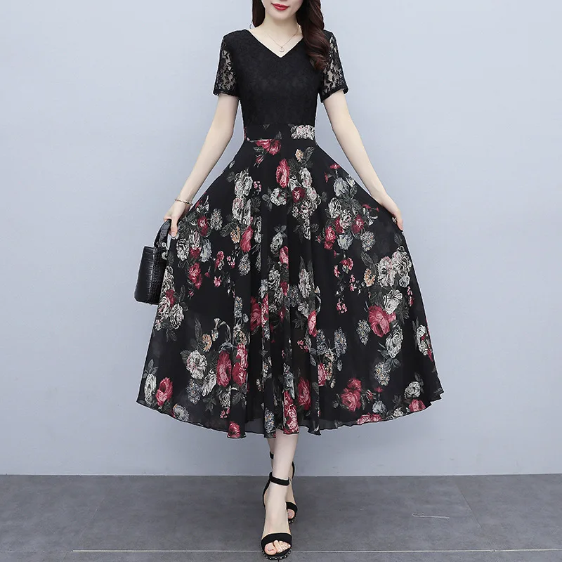 Lace Short-sleeved Dress 2021 Fashion Casual Summer New Style V-neck Floral Chiffon Ladies Mid-waist Slim Mid-length Skirt
Lace Short-sleeved Dress 2021 Fashion Casual Summer New Style V-neck Floral Chiffon Ladies Mid-waist Slim Mid-length Skirt
