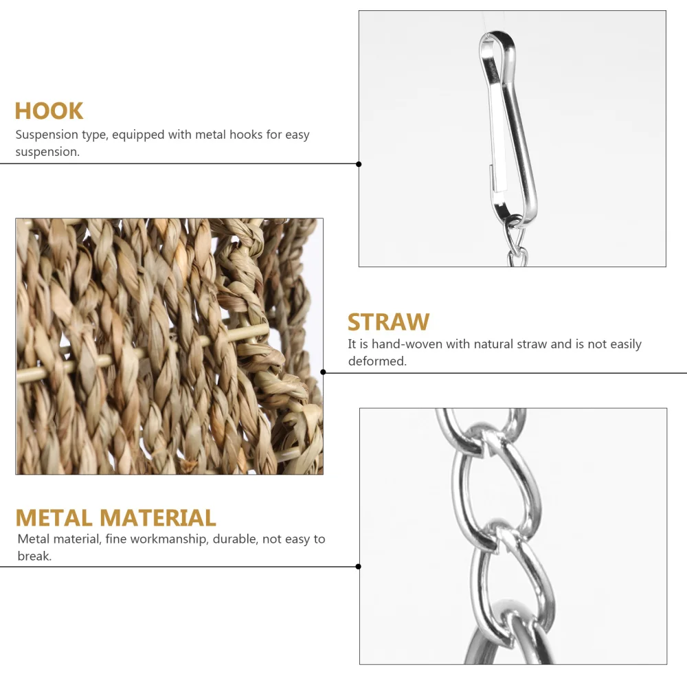 Pet House Hamster Tunnel Hut Straw Habitat Nest with Hanging Chains
Pet House Hamster Tunnel Hut Straw Habitat Nest with Hanging Chains