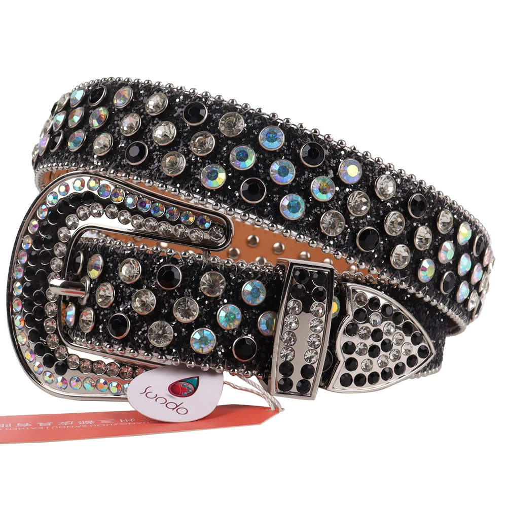 

New Bling Western Rhinestone Man Cowboy Belt Black Luxury Designer Belts For Women Fashion Studded Diamond Waistband Cinturones