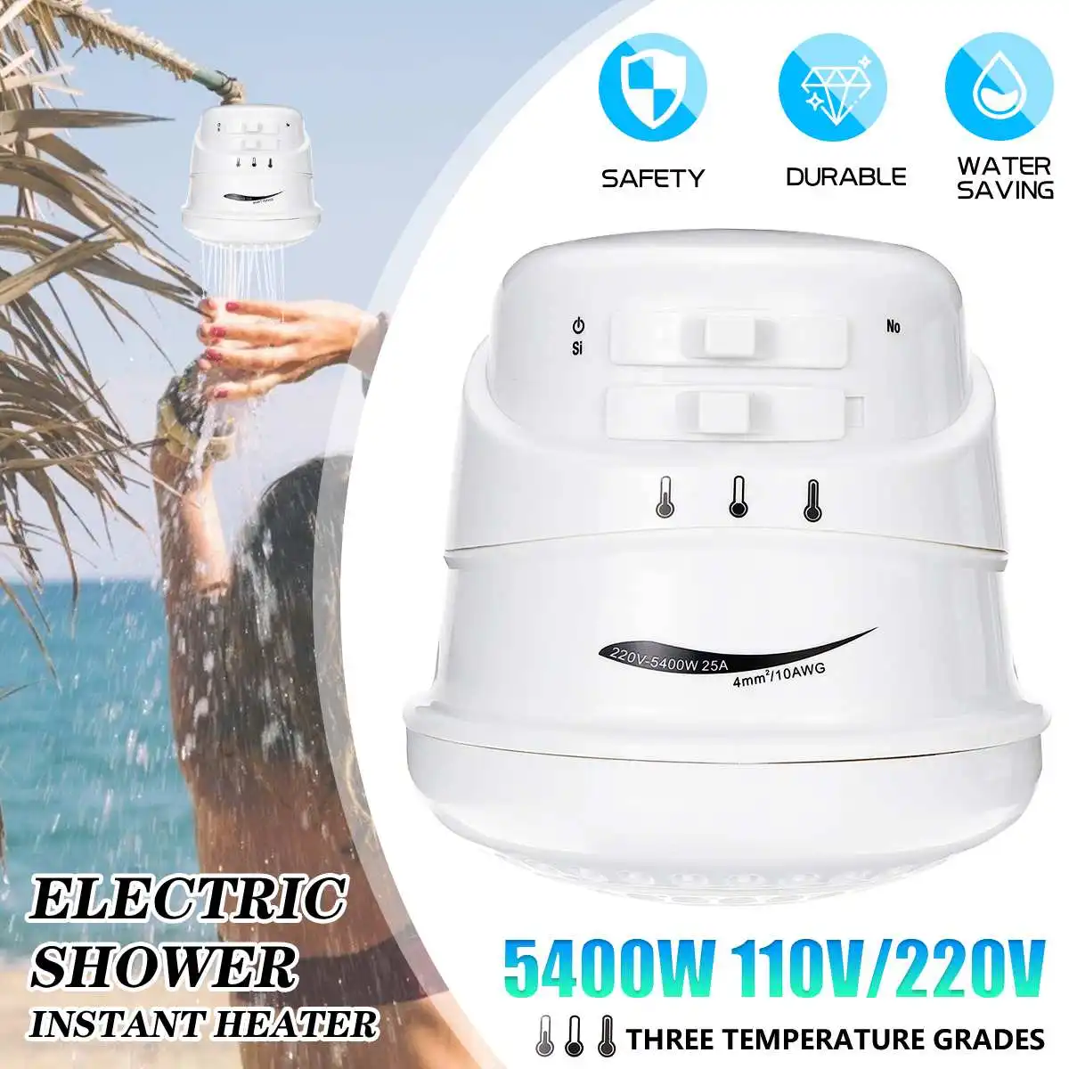 5400W Electric Shower Head Tankless Instant Hot Water Heater 3 Temperature Adjustable Portable Calorifier with 2m Hose 110V/220V
5400W Electric Shower Head Tankless Instant Hot Water Heater 3 Temperature Adjustable Portable Calorifier with 2m Hose 110V/220V