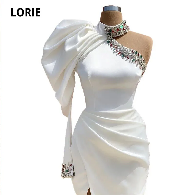 LORIE Arabic Evening Dresses 2021 High Neck Beaded Crystal One Sleeves White Prom Gowns Side Split Satin Mermaid Party Dress
LORIE Arabic Evening Dresses 2021 High Neck Beaded Crystal One Sleeves White Prom Gowns Side Split Satin Mermaid Party Dress