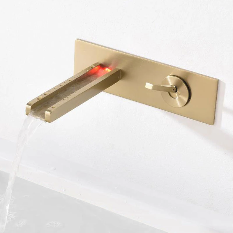 Brushed Gold Bathroom Waterfall Faucet Basin Brass Sink Mixer Faucet Temperature Control luminescence Faucet
Brushed Gold Bathroom Waterfall Faucet Basin Brass Sink Mixer Faucet Temperature Control luminescence Faucet