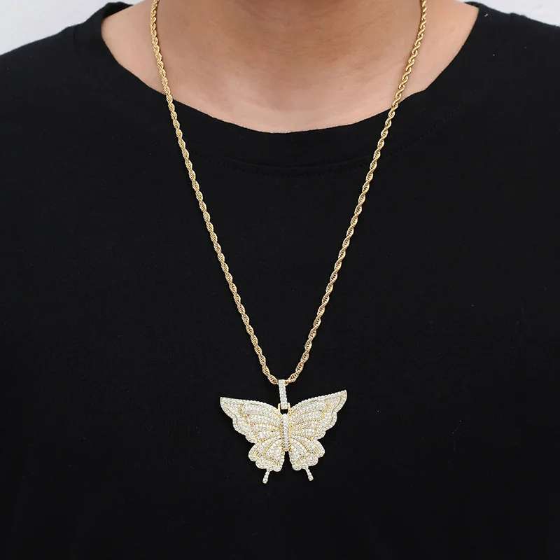 Hip Hop Bling Iced Out Butterfly Pendants Necklace AAA Cubic Zirconia Paved with cuban chain Women Men Charm Jewelry
Hip Hop Bling Iced Out Butterfly Pendants Necklace AAA Cubic Zirconia Paved with cuban chain Women Men Charm Jewelry