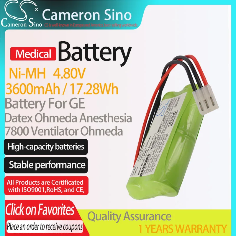 Аккумулятор CameronSino для GE Datex Ohmeda, для анестезии 7800, для вентилятора Ohmeda B10788, медицинская сменная батарея 3600 мАч 4,80 в
Аккумулятор CameronSino для GE Datex Ohmeda, для анестезии 7800, для вентилятора Ohmeda B10788, медицинская сменная батарея 3600 мАч 4,80 в
