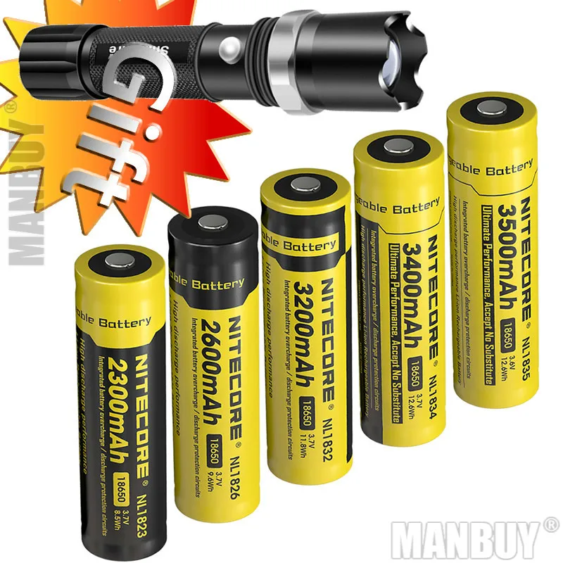 

Wholesale NITECORE 18650 3.7V Li-ion Protected Rechargeable Battery NL1823 NL1826 NL1832 NL1834 NL1835 Button Top for Flashlight