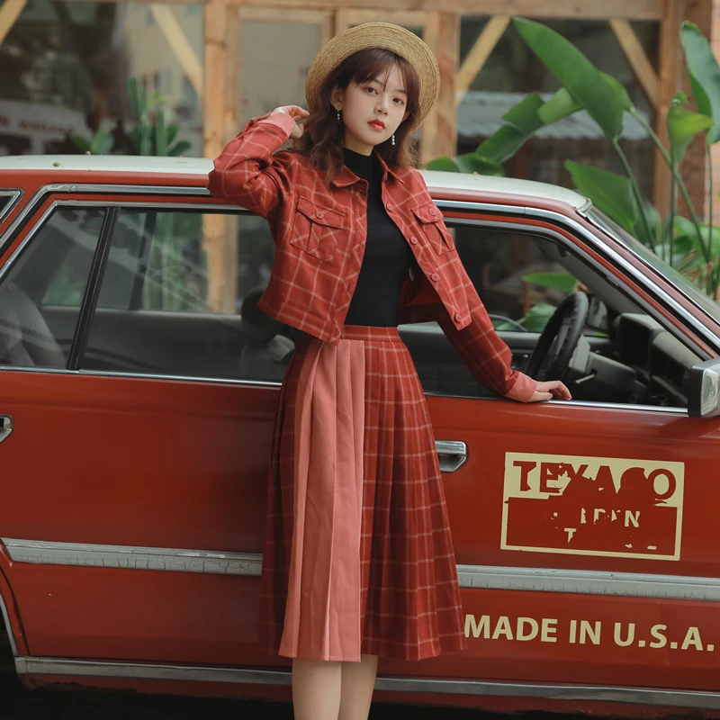 2021 Autumn New Women's Vintage Plaid Two Piece Set Short Coat Skirt Set Dress Girl Two Piece Set Medium Length Dress
2021 Autumn New Women's Vintage Plaid Two Piece Set Short Coat Skirt Set Dress Girl Two Piece Set Medium Length Dress