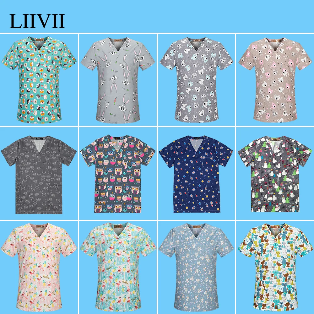Wholesale high quality cotton cartoon print nurse clothes beauty salon pet shop work clothes fashion slim breathable scrub top
Wholesale high quality cotton cartoon print nurse clothes beauty salon pet shop work clothes fashion slim breathable scrub top