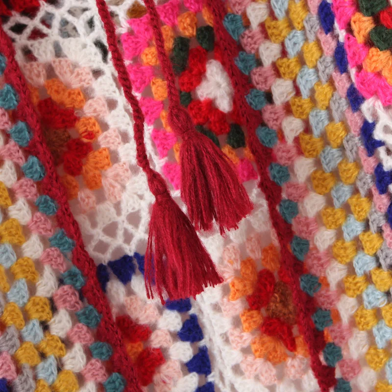 Длинное вязаное крючком пальто с капюшоном ручной работы осенне-зимний вязаный