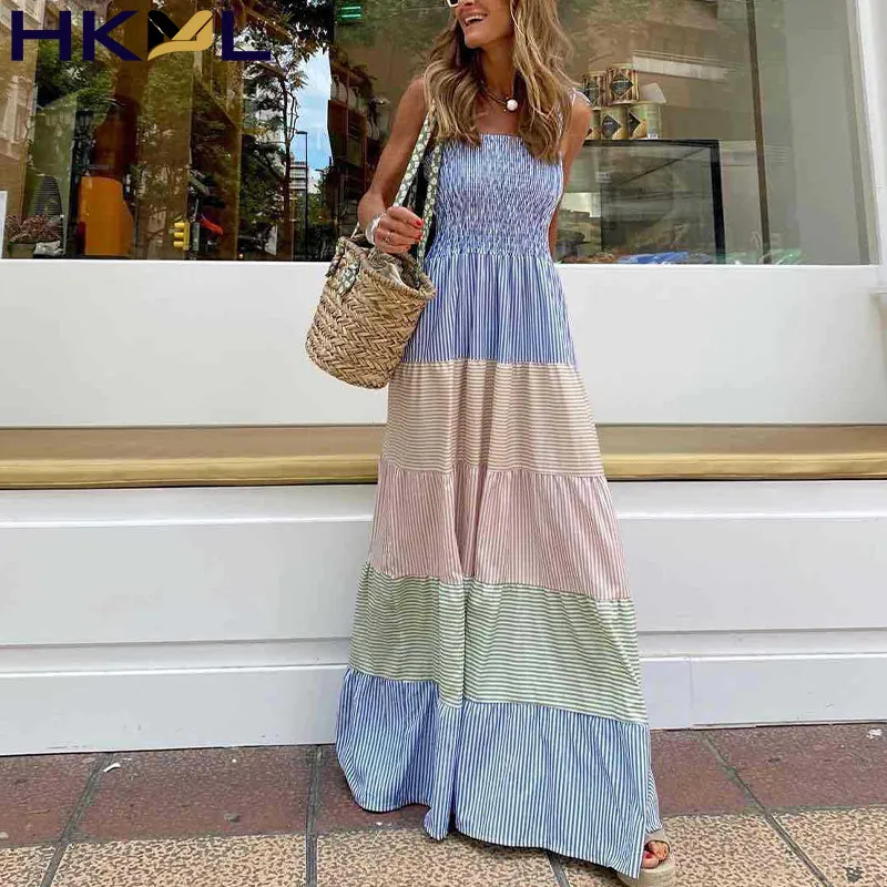 2021 Women Dress Striped Bow Sling Patchwork Sleeveless Off Shoulder Pleated Fashion Maxi Beach Dress
2021 Women Dress Striped Bow Sling Patchwork Sleeveless Off Shoulder Pleated Fashion Maxi Beach Dress