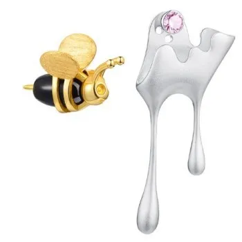 New 925 Sterling Silver Handmade Fine Jewelry 18K Gold Bee and Dripping Honey Asymmetric Stud Earrings for Women Gift
New 925 Sterling Silver Handmade Fine Jewelry 18K Gold Bee and Dripping Honey Asymmetric Stud Earrings for Women Gift