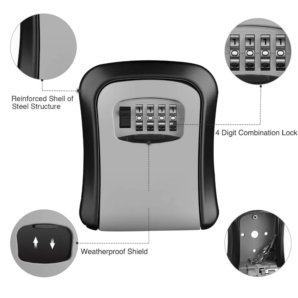 Key Storage Lock Box, 4-Digit Combination Lock Box, Wall Mounted Lock Box, Resettable Code
Key Storage Lock Box, 4-Digit Combination Lock Box, Wall Mounted Lock Box, Resettable Code