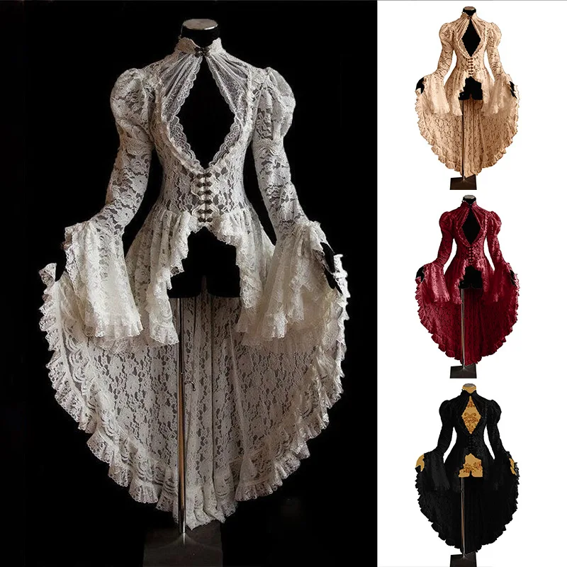 Women Dress Retro Lace Stitching Hollow Palace Spring and Autumn Stand Collar Flared Sleeves Slim Irregular Dovetail Dress 5XL
Women Dress Retro Lace Stitching Hollow Palace Spring and Autumn Stand Collar Flared Sleeves Slim Irregular Dovetail Dress 5XL
