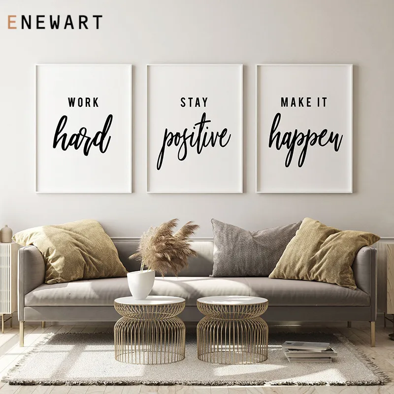 Modern Office Decorative Motivational Quote Canvas Print Work Hard Stay Positive Make It Happen Workplace Painting Wall Art | Дом и сад