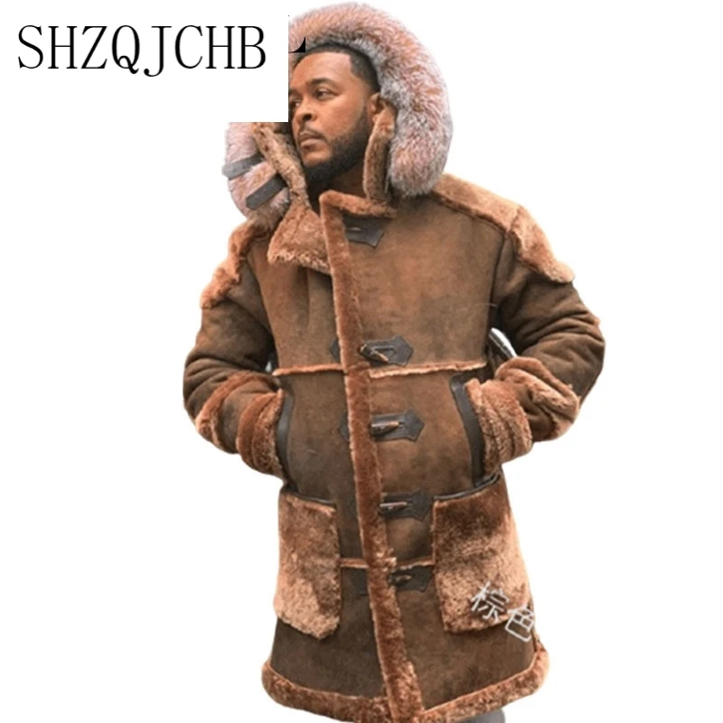 JCHB Winter Men's Fashion Long Sleeve Fur Thicken Warm Shearling Coat Men Faux Suede Hooded Jacket Outwear
JCHB Winter Men's Fashion Long Sleeve Fur Thicken Warm Shearling Coat Men Faux Suede Hooded Jacket Outwear