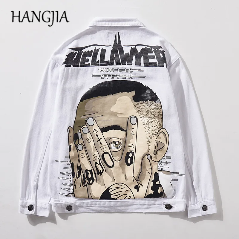 Black White Distressed Denim Jackets Jean Streetwear Hip-hop Wash Hole Male Handsome Big Head Print Ripped Denim Jacket Outwear
Black White Distressed Denim Jackets Jean Streetwear Hip-hop Wash Hole Male Handsome Big Head Print Ripped Denim Jacket Outwear
