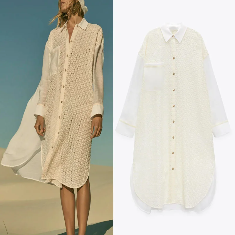 Рубашка женская с ажурной вышивкой, длинные плиссированные винтажные топы с лацканами, пуговицами на спине, асимметричным подолом и Боковы...
Рубашка женская с ажурной вышивкой, длинные плиссированные винтажные топы с лацканами, пуговицами на спине, асимметричным подолом и Боковы...