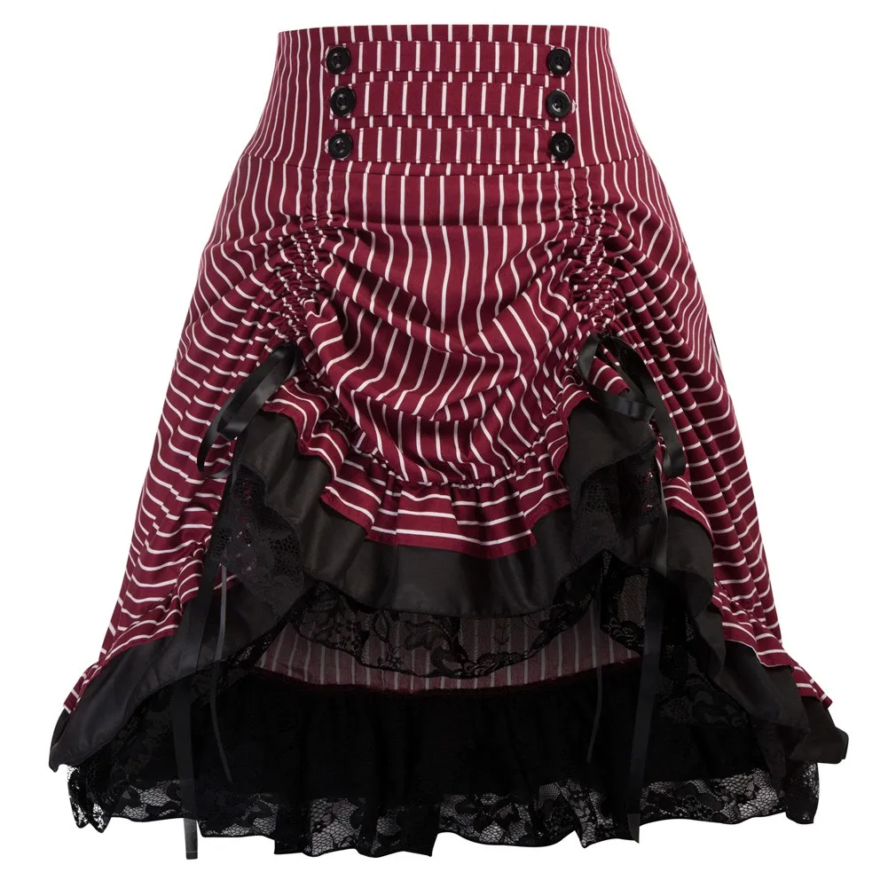 Women Shirring Skirts Steampunk Gothic Party Clubwear Striped Elastic Waist Bow-Knot Decorated Adjustable Cotton Skirt Lady New
Women Shirring Skirts Steampunk Gothic Party Clubwear Striped Elastic Waist Bow-Knot Decorated Adjustable Cotton Skirt Lady New