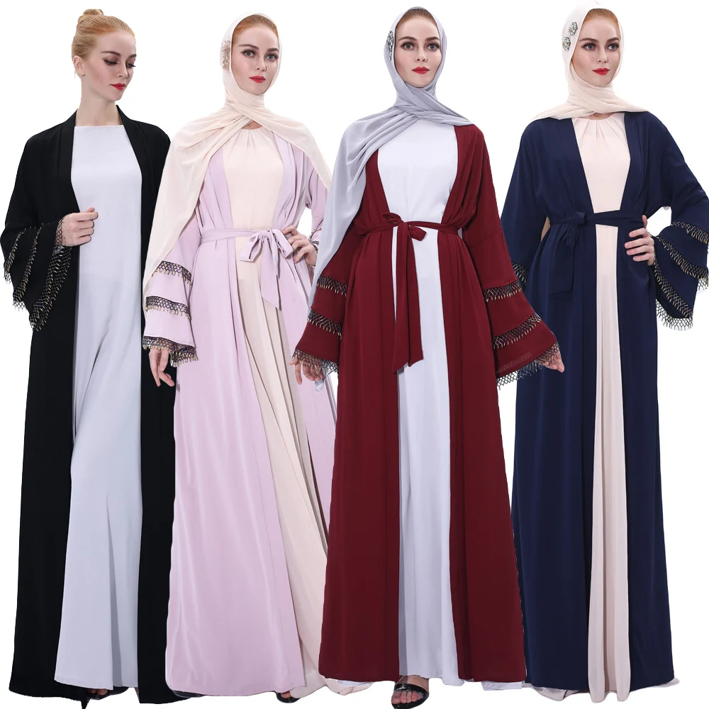 

Dubai Abaya Long Dress Open Cardigan Muslim Women Kimono Jilbab Kaftan Cocktail Party Robe Flared Sleeve Gown Islamic Clothing