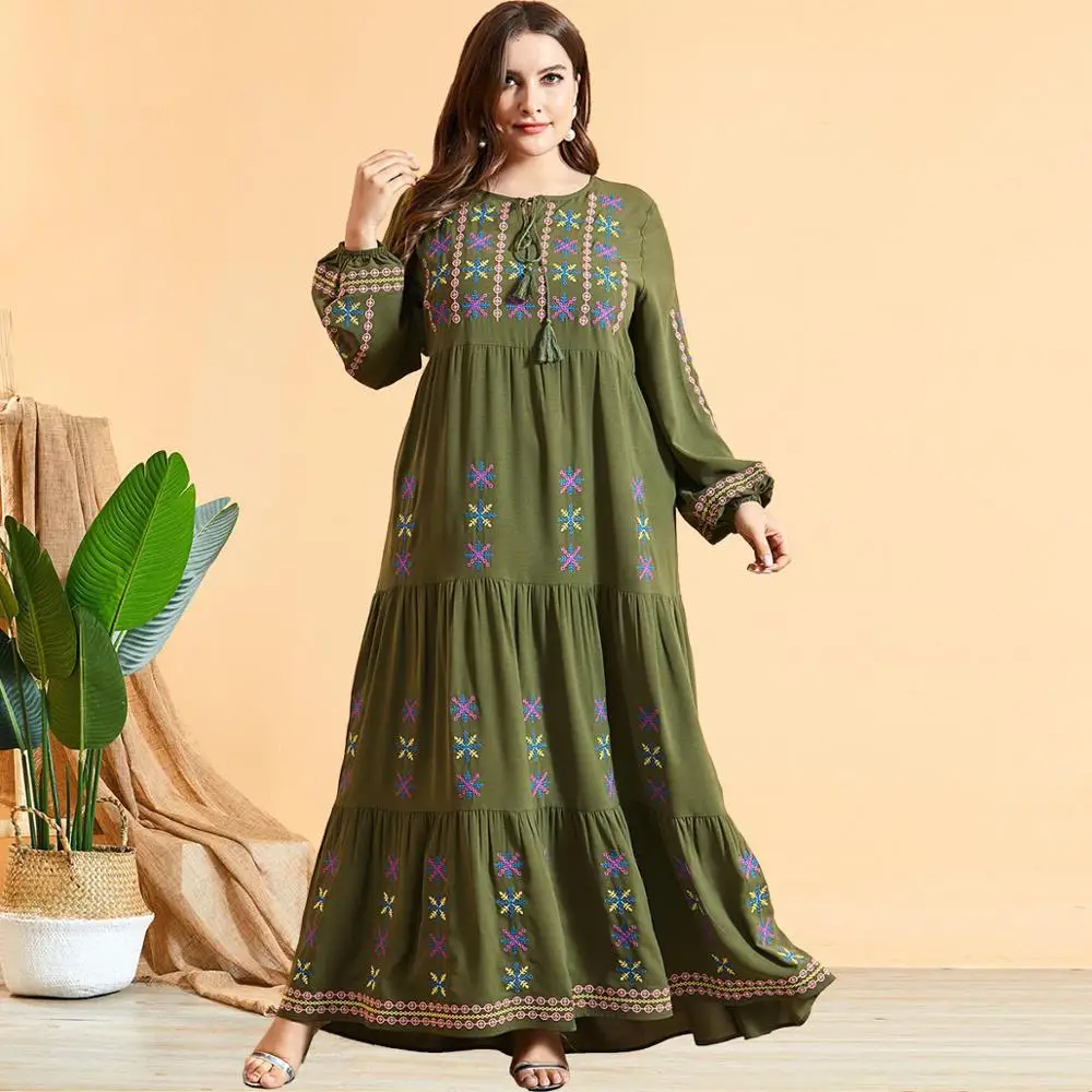 DOIB Women Army Greem Emboridery Muslim Abya Dress Plus Size Patchwork Lantern Sleeve Long Dress 2020 Autumn Maxi Dress
DOIB Women Army Greem Emboridery Muslim Abya Dress Plus Size Patchwork Lantern Sleeve Long Dress 2020 Autumn Maxi Dress