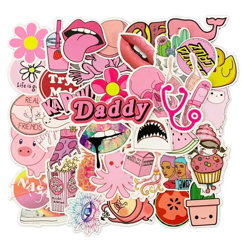 50pcs Cute Cartoon Girl Doodle Suitcase Trolley Case Laptop Pink Series Stickers For Motorcycle Computer Skateboard | Игрушки и хобби