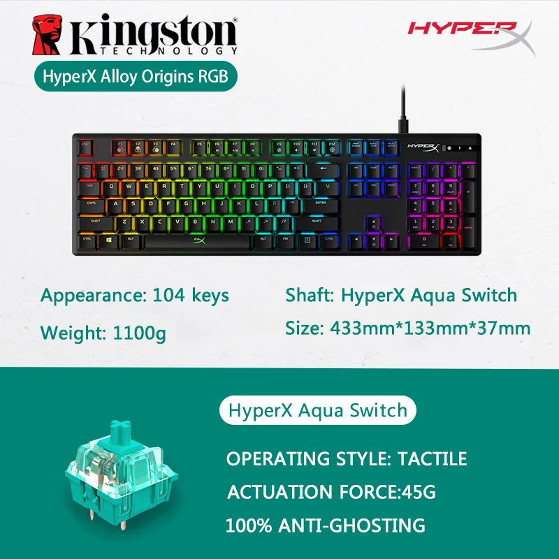 Механическая клавиатура Kingston HyperX из сплава игровая с подсветкой красный