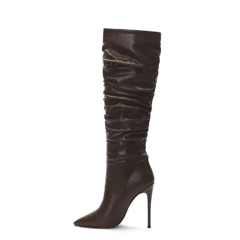 Brand Women Boots Faux Leather Knee High Boots Fashion Pleated Pointed Toe Long Boots Super High Heels Black Red Blue
Brand Women Boots Faux Leather Knee High Boots Fashion Pleated Pointed Toe Long Boots Super High Heels Black Red Blue