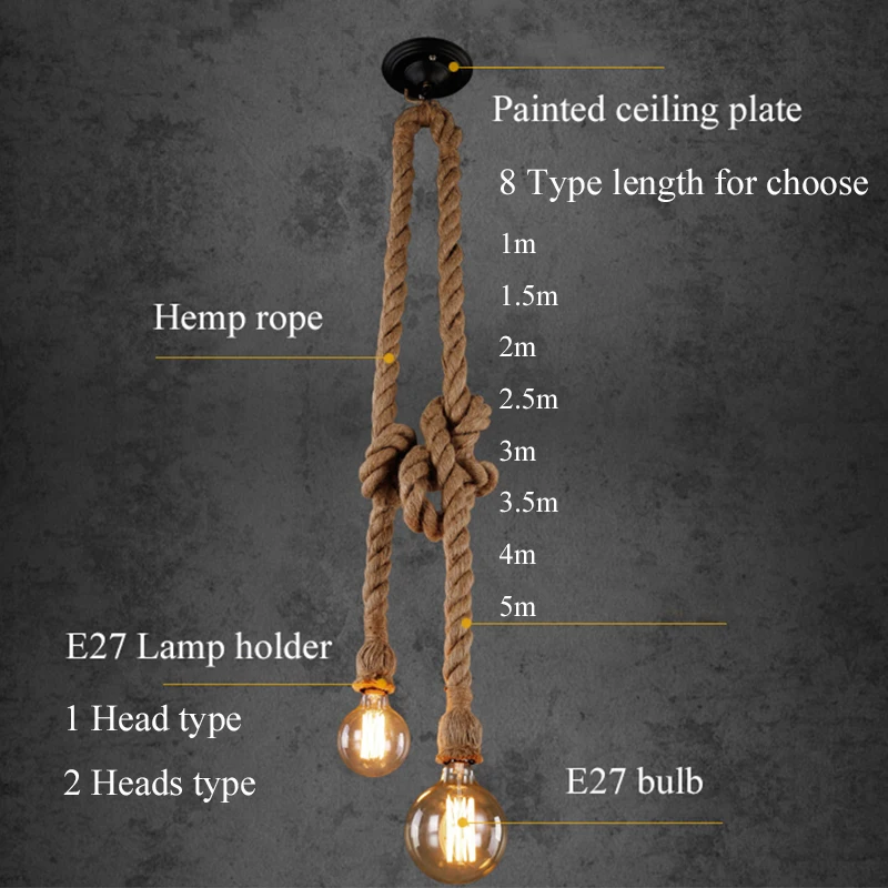Vintage Hemp Rope Pendant Light Industrial Pendant Lamp Retro Hanglamp DIY Nordic Hanging Lamp For Restaurant Coffee Bar Bedroom
Vintage Hemp Rope Pendant Light Industrial Pendant Lamp Retro Hanglamp DIY Nordic Hanging Lamp For Restaurant Coffee Bar Bedroom