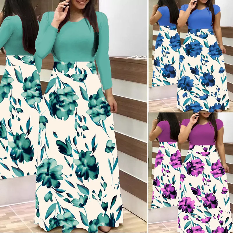 New 2021 Flower Print Color Matching Long-sleeve With Big Swing Printed Long Skirt Long-sleeve And Short Sleeve Women's Dress
New 2021 Flower Print Color Matching Long-sleeve With Big Swing Printed Long Skirt Long-sleeve And Short Sleeve Women's Dress